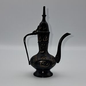 Vintage Black and Gold Decorative Teapot Hand Etched In India
